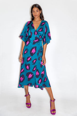 Liquorish Petrol Blue Midi Wrap Dress ...